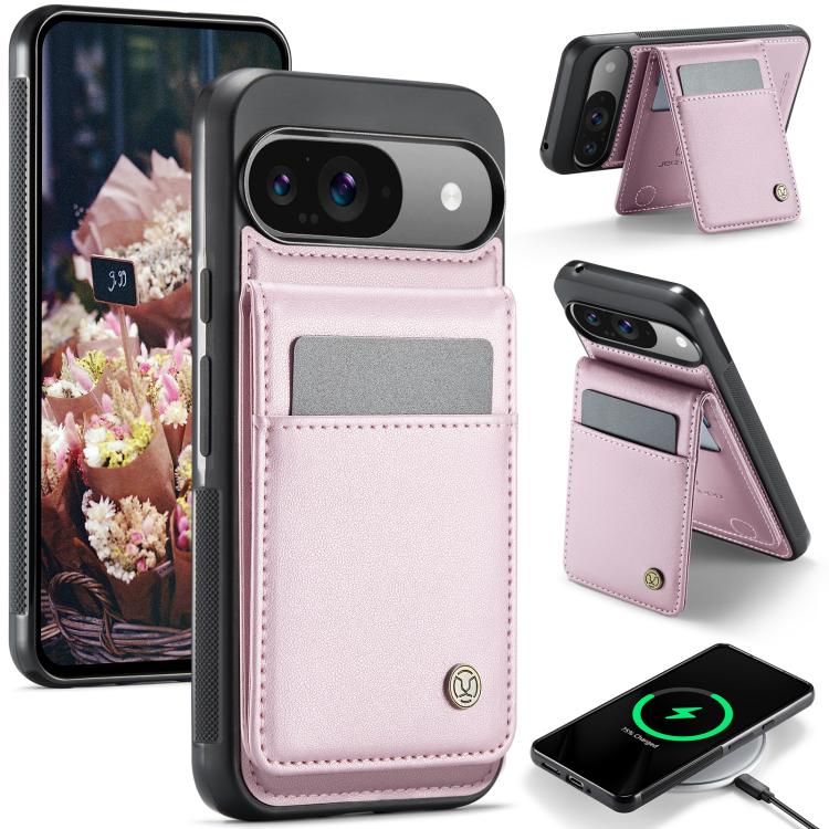 For Google Pixel 9 / 9 Pro JEEHOOD J06 British Style RFID MagSafe Card Bag PU Phone Case(Pink) by JEEHOOD