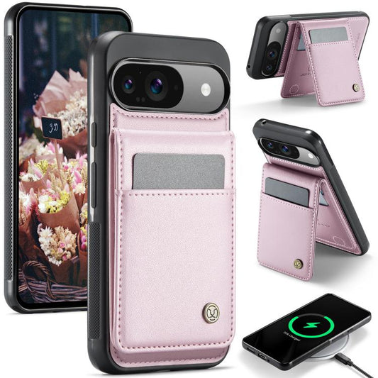 For Google Pixel 9 / 9 Pro JEEHOOD J06 British Style RFID MagSafe Card Bag PU Phone Case(Pink) by JEEHOOD