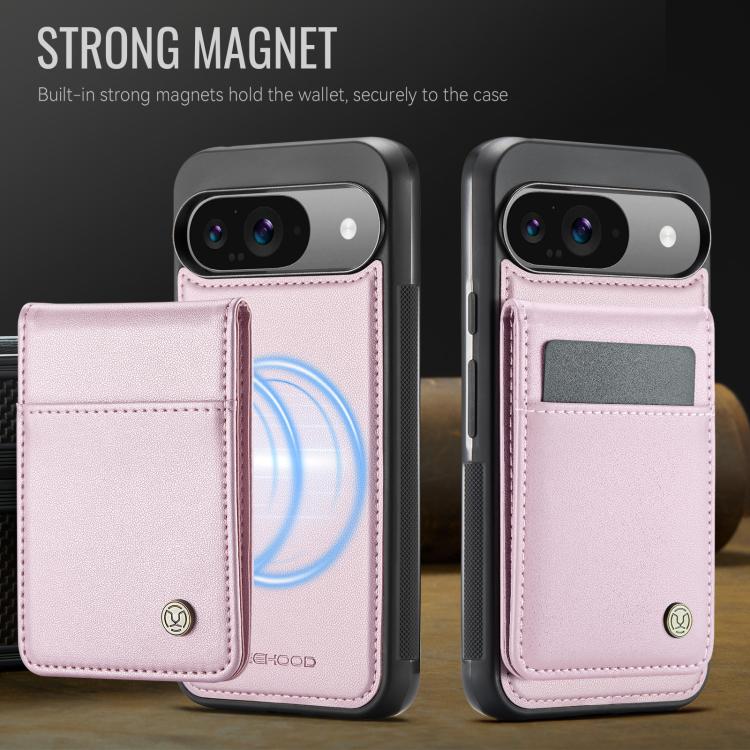 For Google Pixel 9 / 9 Pro JEEHOOD J06 British Style RFID MagSafe Card Bag PU Phone Case(Pink) by JEEHOOD