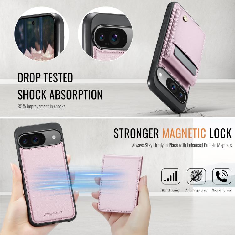 For Google Pixel 9 / 9 Pro JEEHOOD J06 British Style RFID MagSafe Card Bag PU Phone Case(Pink) by JEEHOOD