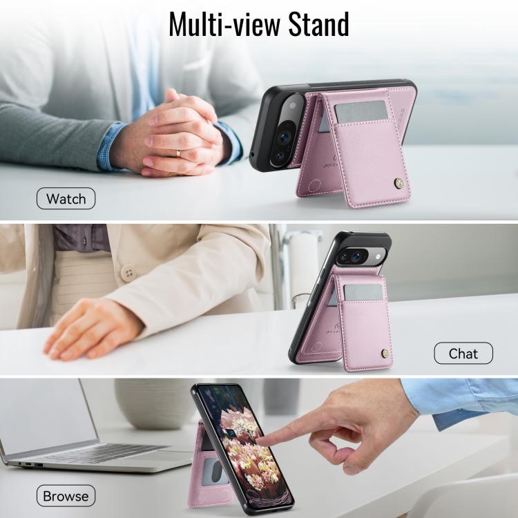 For Google Pixel 9 / 9 Pro JEEHOOD J06 British Style RFID MagSafe Card Bag PU Phone Case(Pink) by JEEHOOD