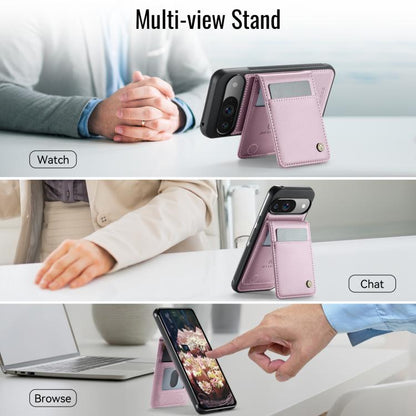 For Google Pixel 9 / 9 Pro JEEHOOD J06 British Style RFID MagSafe Card Bag PU Phone Case(Pink) by JEEHOOD