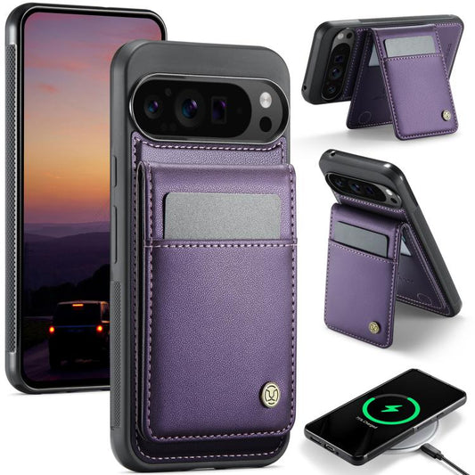 For Google Pixel 9 Pro XL JEEHOOD J06 British Style RFID MagSafe Card Bag PU Phone Case(Purple) by JEEHOOD