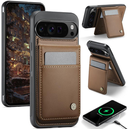 For Google Pixel 9 Pro XL JEEHOOD J06 British Style RFID MagSafe Card Bag PU Phone Case(Brown) by JEEHOOD