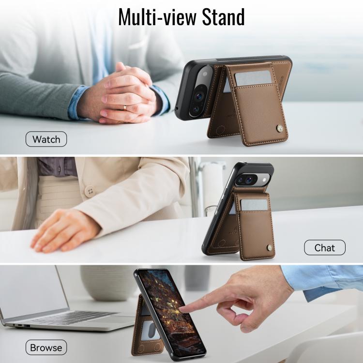 For Google Pixel 9 Pro XL JEEHOOD J06 British Style RFID MagSafe Card Bag PU Phone Case(Brown) by JEEHOOD