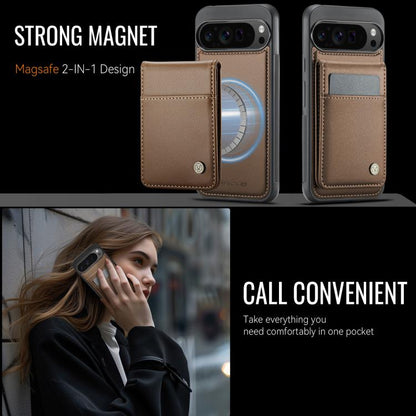 For Google Pixel 9 Pro XL JEEHOOD J06 British Style RFID MagSafe Card Bag PU Phone Case(Brown) by JEEHOOD