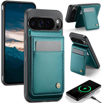 For Google Pixel 9 Pro XL JEEHOOD J06 British Style RFID MagSafe Card Bag PU Phone Case(Green) by JEEHOOD