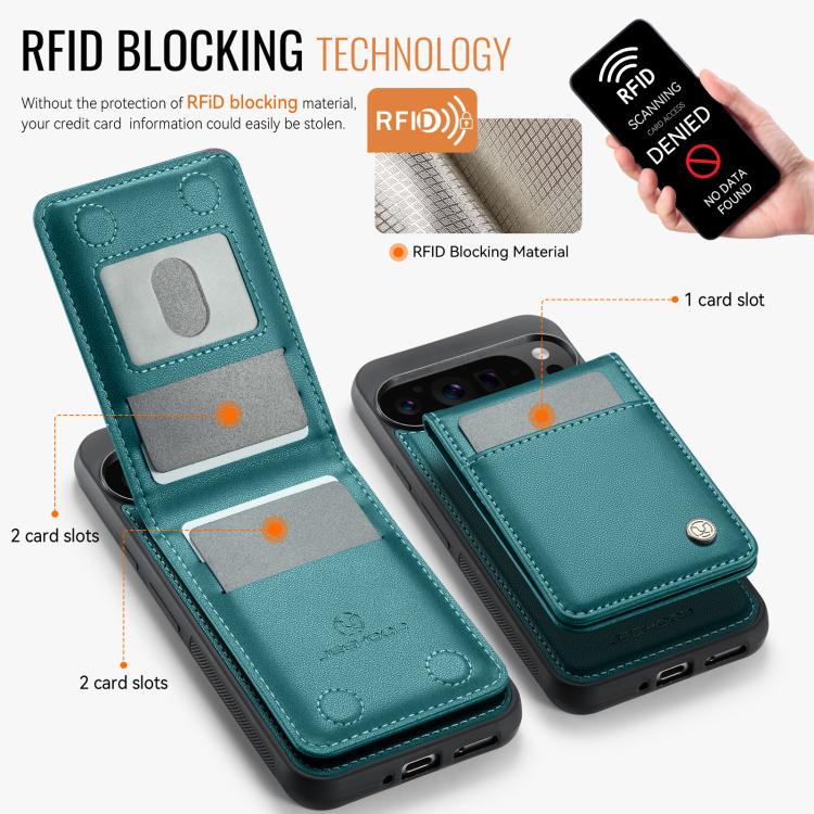 For Google Pixel 9 Pro XL JEEHOOD J06 British Style RFID MagSafe Card Bag PU Phone Case(Green) by JEEHOOD