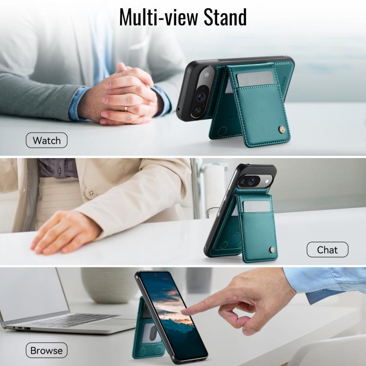 For Google Pixel 9 Pro XL JEEHOOD J06 British Style RFID MagSafe Card Bag PU Phone Case(Green) by JEEHOOD