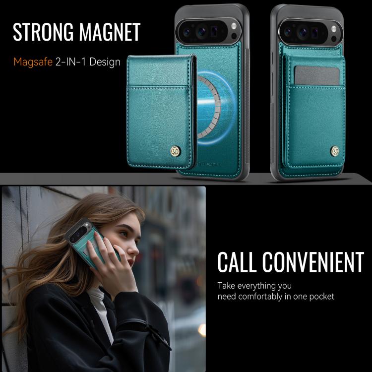 For Google Pixel 9 Pro XL JEEHOOD J06 British Style RFID MagSafe Card Bag PU Phone Case(Green) by JEEHOOD