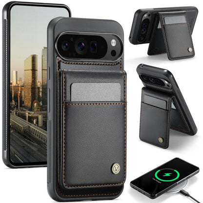 For Google Pixel 9 Pro XL JEEHOOD J06 British Style RFID MagSafe Card Bag PU Phone Case(Black) by JEEHOOD