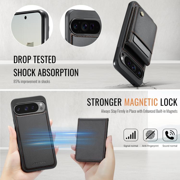 For Google Pixel 9 Pro XL JEEHOOD J06 British Style RFID MagSafe Card Bag PU Phone Case(Black) by JEEHOOD