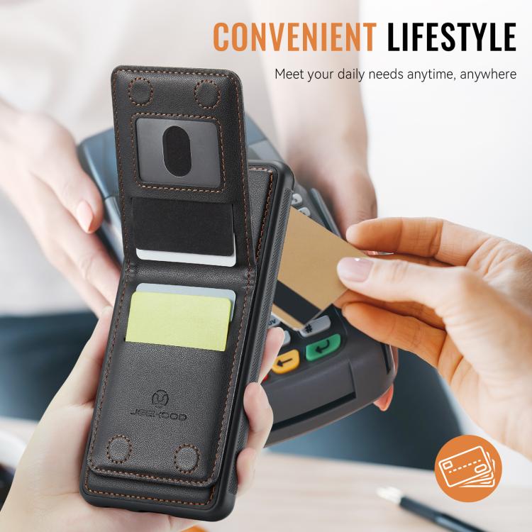 For Google Pixel 9 Pro XL JEEHOOD J06 British Style RFID MagSafe Card Bag PU Phone Case(Black) by JEEHOOD