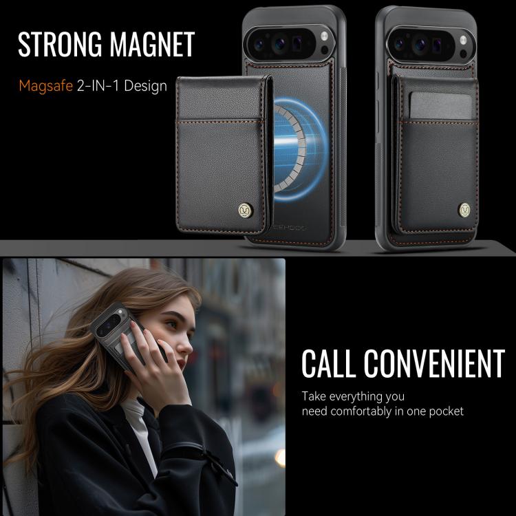 For Google Pixel 9 Pro XL JEEHOOD J06 British Style RFID MagSafe Card Bag PU Phone Case(Black) by JEEHOOD