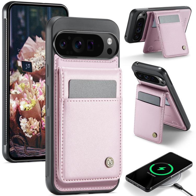 For Google Pixel 9 Pro XL JEEHOOD J06 British Style RFID MagSafe Card Bag PU Phone Case(Pink) by JEEHOOD