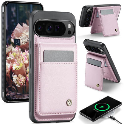 For Google Pixel 9 Pro XL JEEHOOD J06 British Style RFID MagSafe Card Bag PU Phone Case(Pink) by JEEHOOD