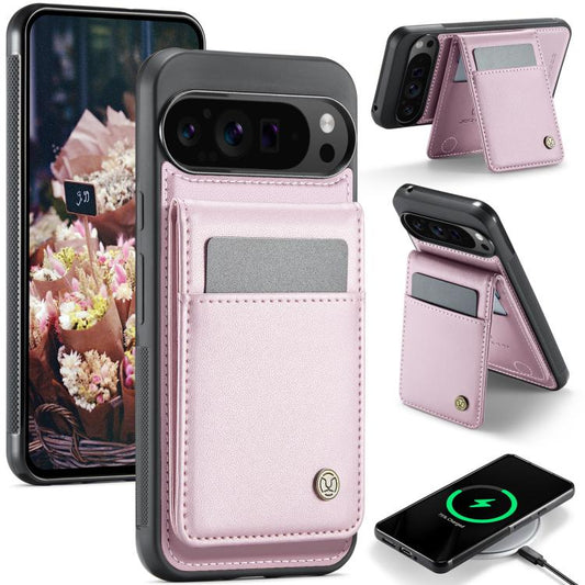 For Google Pixel 9 Pro XL JEEHOOD J06 British Style RFID MagSafe Card Bag PU Phone Case(Pink) by JEEHOOD