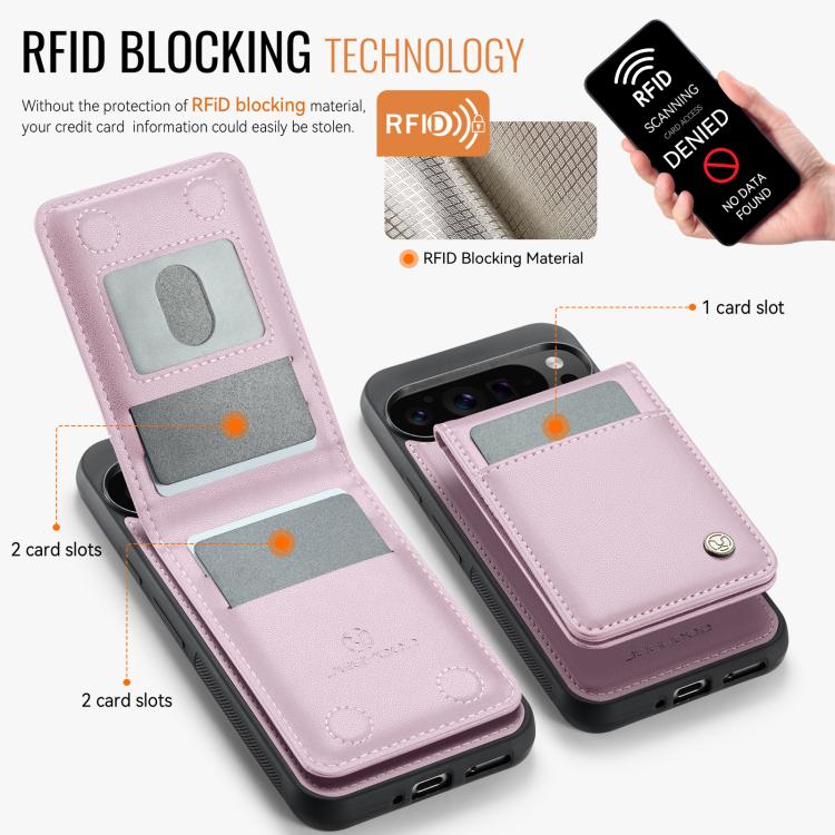 For Google Pixel 9 Pro XL JEEHOOD J06 British Style RFID MagSafe Card Bag PU Phone Case(Pink) by JEEHOOD