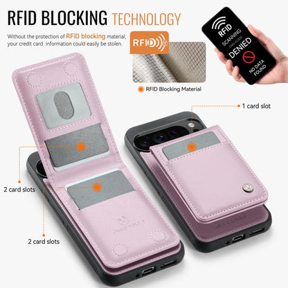 For Google Pixel 9 Pro XL JEEHOOD J06 British Style RFID MagSafe Card Bag PU Phone Case(Pink) by JEEHOOD