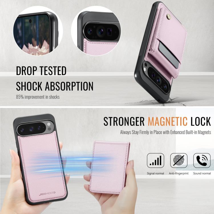 For Google Pixel 9 Pro XL JEEHOOD J06 British Style RFID MagSafe Card Bag PU Phone Case(Pink) by JEEHOOD