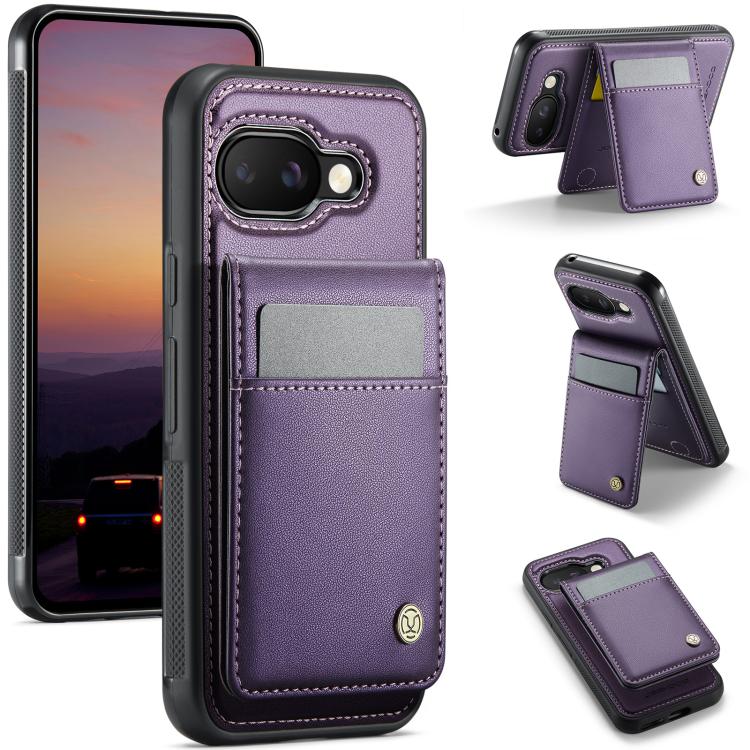 For Google Pixel 9a JEEHOOD J06 British Style RFID MagSafe Card Bag PU Phone Case(Purple) by JEEHOOD