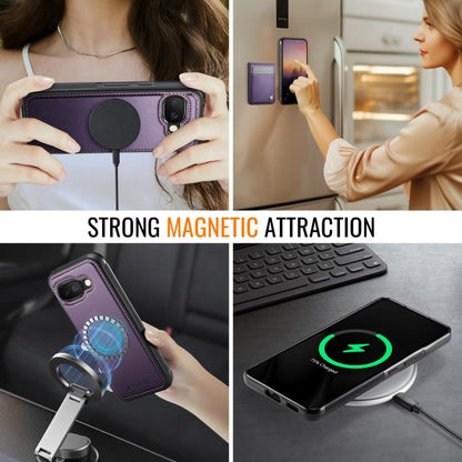 For Google Pixel 9a JEEHOOD J06 British Style RFID MagSafe Card Bag PU Phone Case(Purple) by JEEHOOD