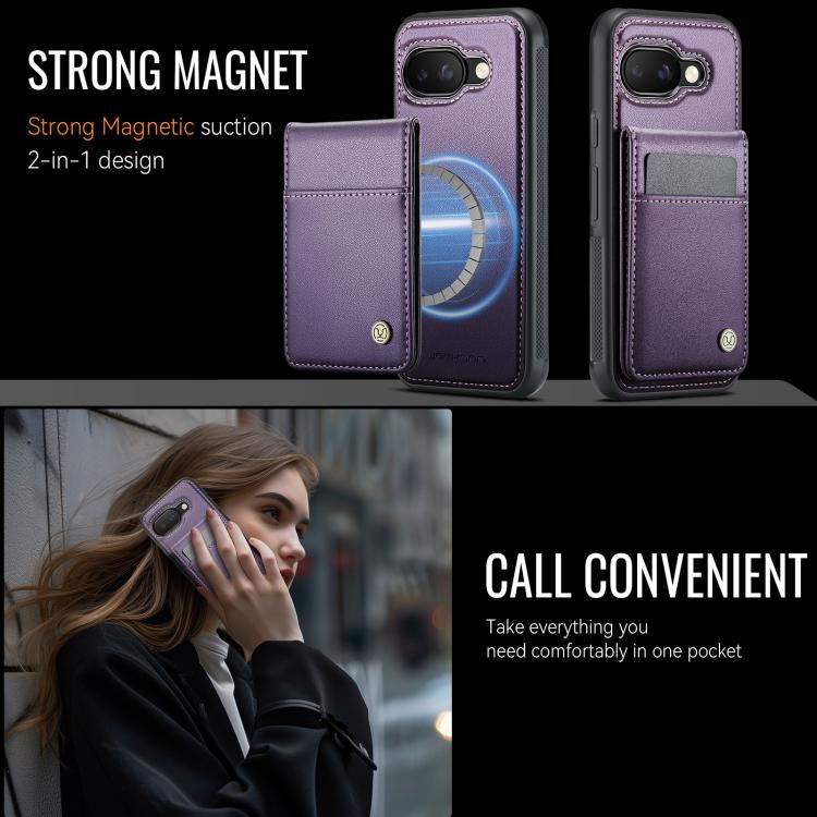 For Google Pixel 9a JEEHOOD J06 British Style RFID MagSafe Card Bag PU Phone Case(Purple) by JEEHOOD