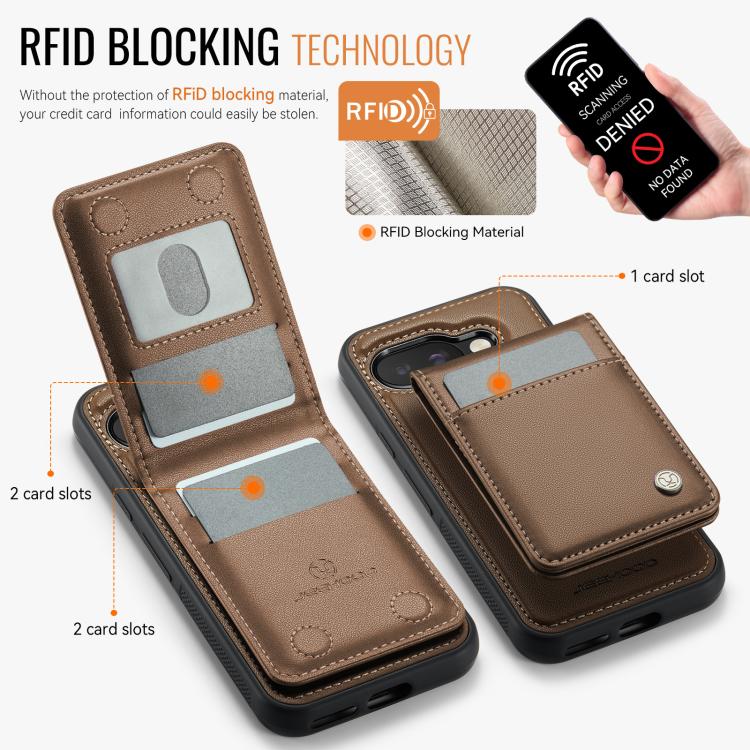 For Google Pixel 9a JEEHOOD J06 British Style RFID MagSafe Card Bag PU Phone Case(Brown) by JEEHOOD