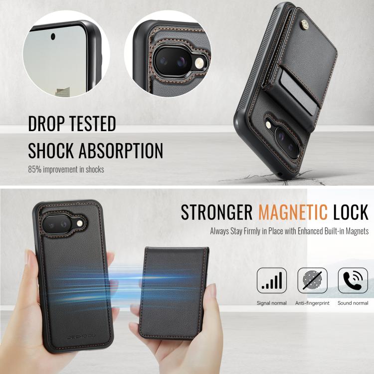 For Google Pixel 9a JEEHOOD J06 British Style RFID MagSafe Card Bag PU Phone Case(Black) by JEEHOOD