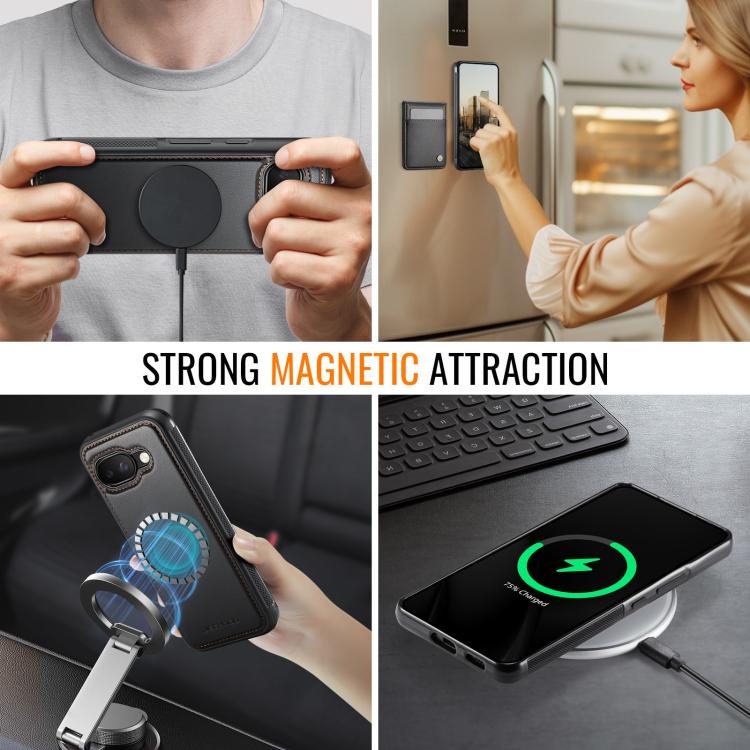 For Google Pixel 9a JEEHOOD J06 British Style RFID MagSafe Card Bag PU Phone Case(Black) by JEEHOOD