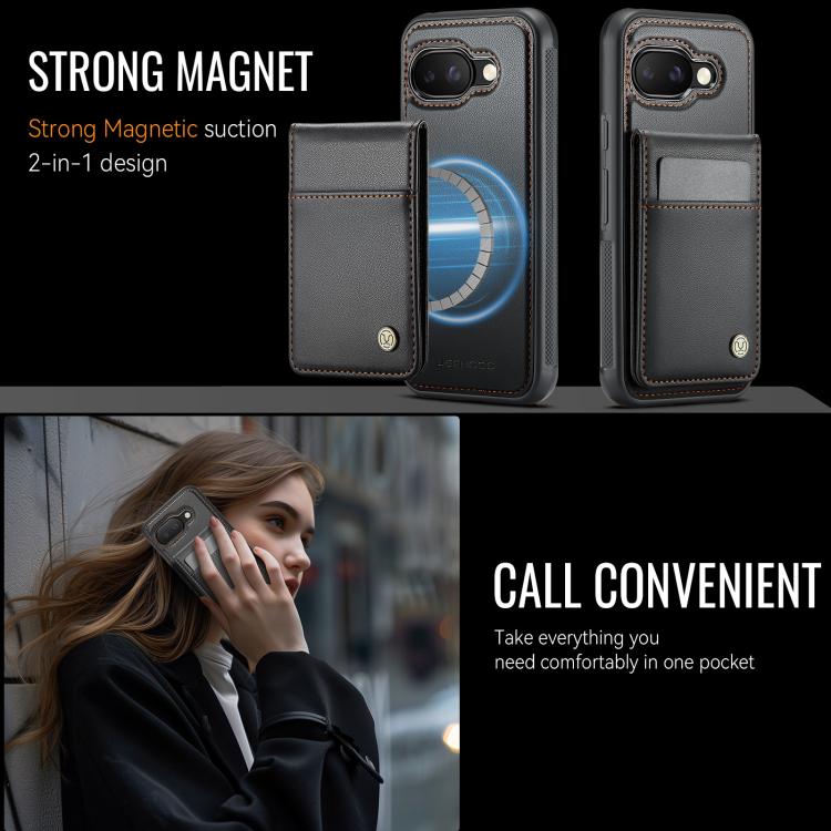 For Google Pixel 9a JEEHOOD J06 British Style RFID MagSafe Card Bag PU Phone Case(Black) by JEEHOOD