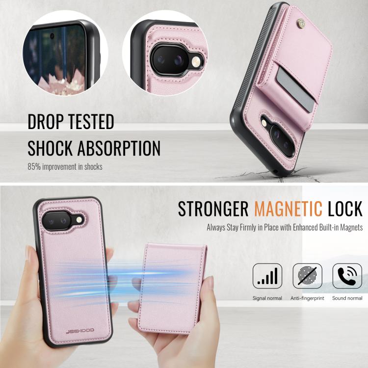 For Google Pixel 9a JEEHOOD J06 British Style RFID MagSafe Card Bag PU Phone Case(Pink) by JEEHOOD
