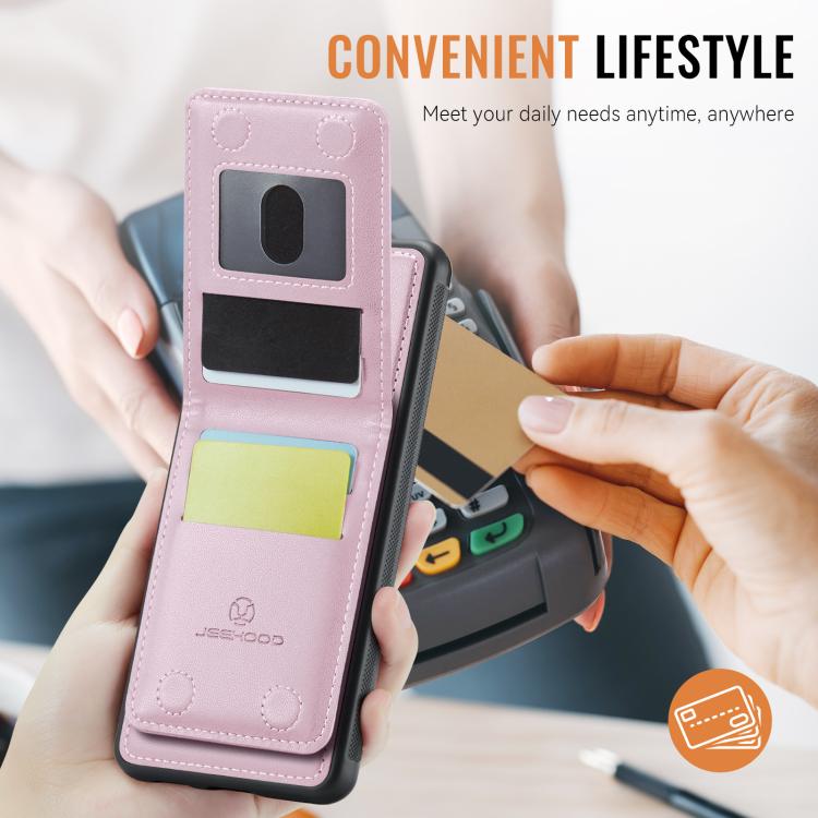 For Google Pixel 9a JEEHOOD J06 British Style RFID MagSafe Card Bag PU Phone Case(Pink) by JEEHOOD