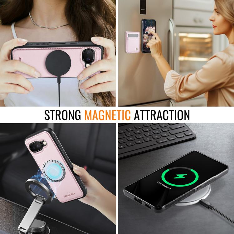 For Google Pixel 9a JEEHOOD J06 British Style RFID MagSafe Card Bag PU Phone Case(Pink) by JEEHOOD