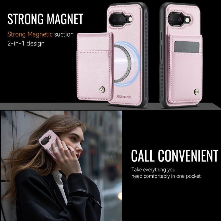 For Google Pixel 9a JEEHOOD J06 British Style RFID MagSafe Card Bag PU Phone Case(Pink) by JEEHOOD