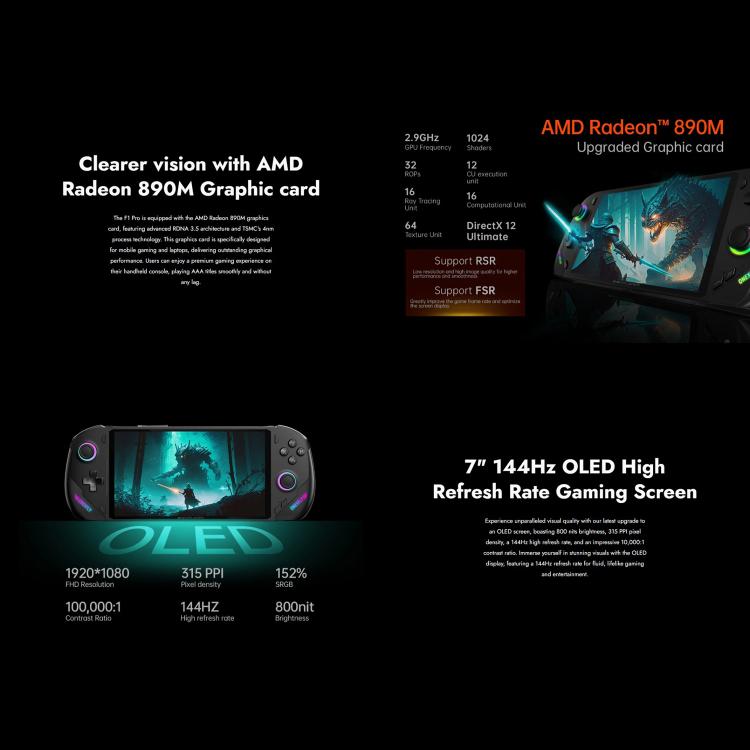 ONE-NETBOOK OneXPlayer F1 Pro 7 inch Handheld Game Console, 32GB+1TB, Windows 11 AMD Ryzen 7 8840U(US Plug) by ONE-NETBOOK