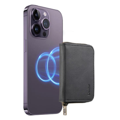 Denior V17 Skin Feel MagSafe RFID Zipper Wallet Card Bag Case(Black) by Denior