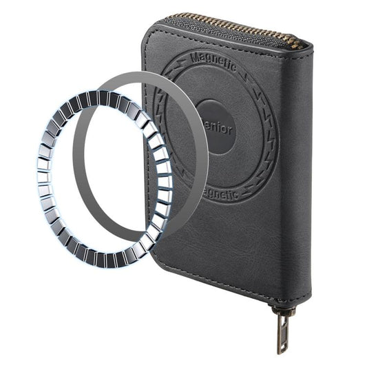 Denior V17 Skin Feel MagSafe RFID Zipper Wallet Card Bag Case(Black) by Denior