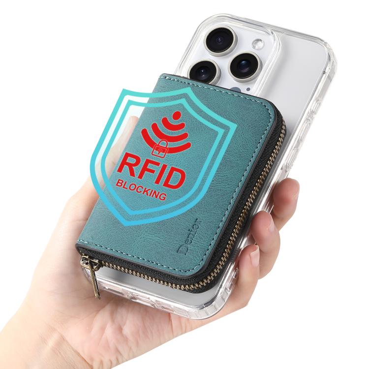 Denior V17 Skin Feel MagSafe RFID Zipper Wallet Card Bag Case(Green) by Denior