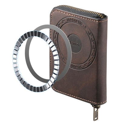Denior V17 Skin Feel MagSafe RFID Zipper Wallet Card Bag Case(Brown) by Denior
