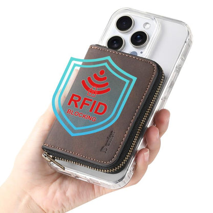 Denior V17 Skin Feel MagSafe RFID Zipper Wallet Card Bag Case(Brown) by Denior