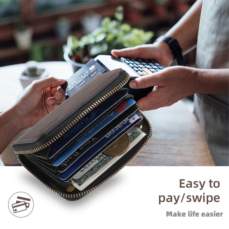 Denior V17 Skin Feel MagSafe RFID Zipper Wallet Card Bag Case(Brown) by Denior