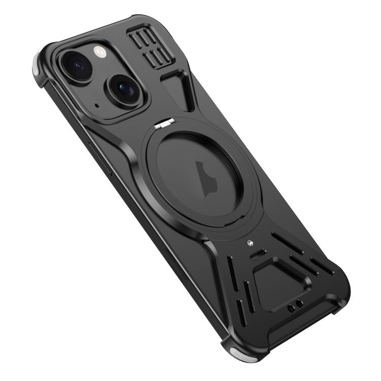 For iPhone 15 Armor 360 Holder Frameless Alloy MagSafe Phone Case(Black) by bashfashion