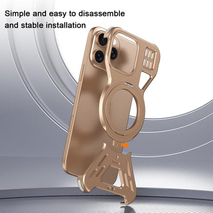 For iPhone 16 Pro Armor 360 Holder Frameless Alloy MagSafe Phone Case(Space Gray) by bashfashion