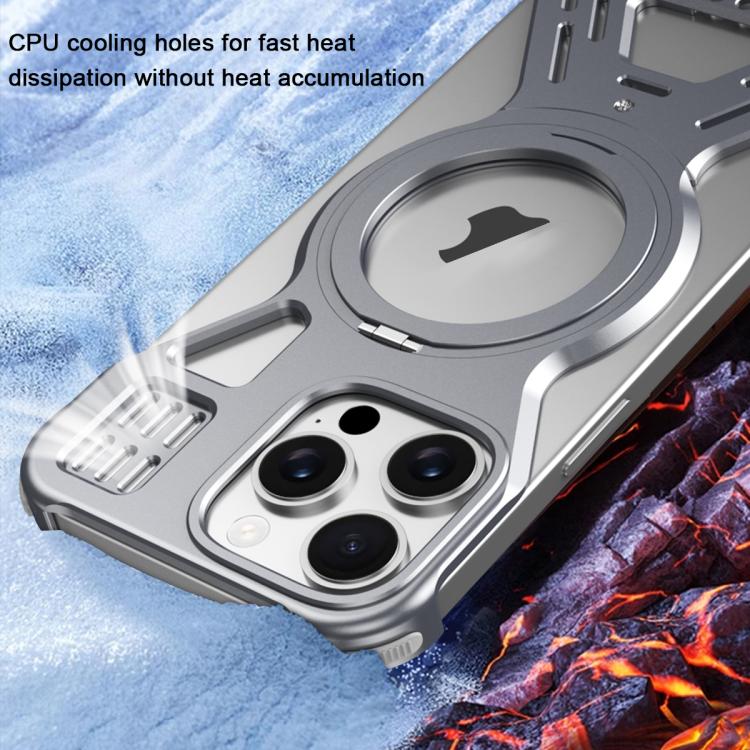 For iPhone 15 Armor 360 Holder Frameless Alloy MagSafe Phone Case(Space Gray) by bashfashion