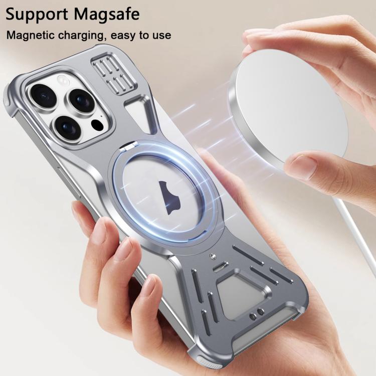 For iPhone 16 Armor 360 Holder Frameless Alloy MagSafe Phone Case(Desert Gold) by bashfashion