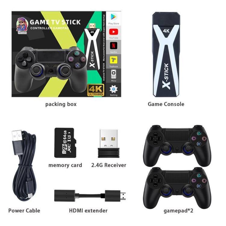 M10 4K Ultra HD Game TV Stick with Dual Gamepads 2.4G Receiver, Style:128GB Basic(Black) by bashfashion
