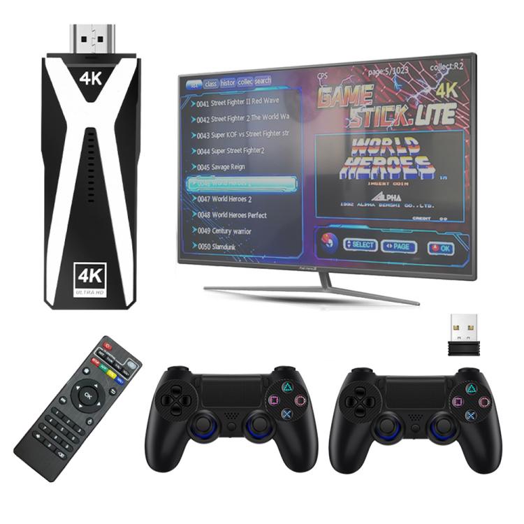 M10 4K Ultra HD Game TV Stick with Dual Gamepads 2.4G Receiver, Style:128GB + Remote Control(Black) by bashfashion