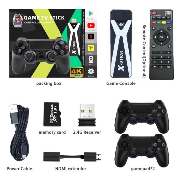 M10 4K Ultra HD Game TV Stick with Dual Gamepads 2.4G Receiver, Style:128GB + Remote Control(Black) by bashfashion