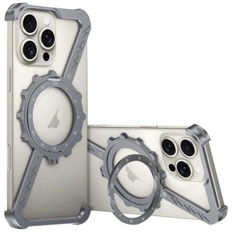 For iPhone 16 Pro Max Z-shaped Frameless Metal 360 Holder MagSafe Phone Case(Space Grey) by bashfashion